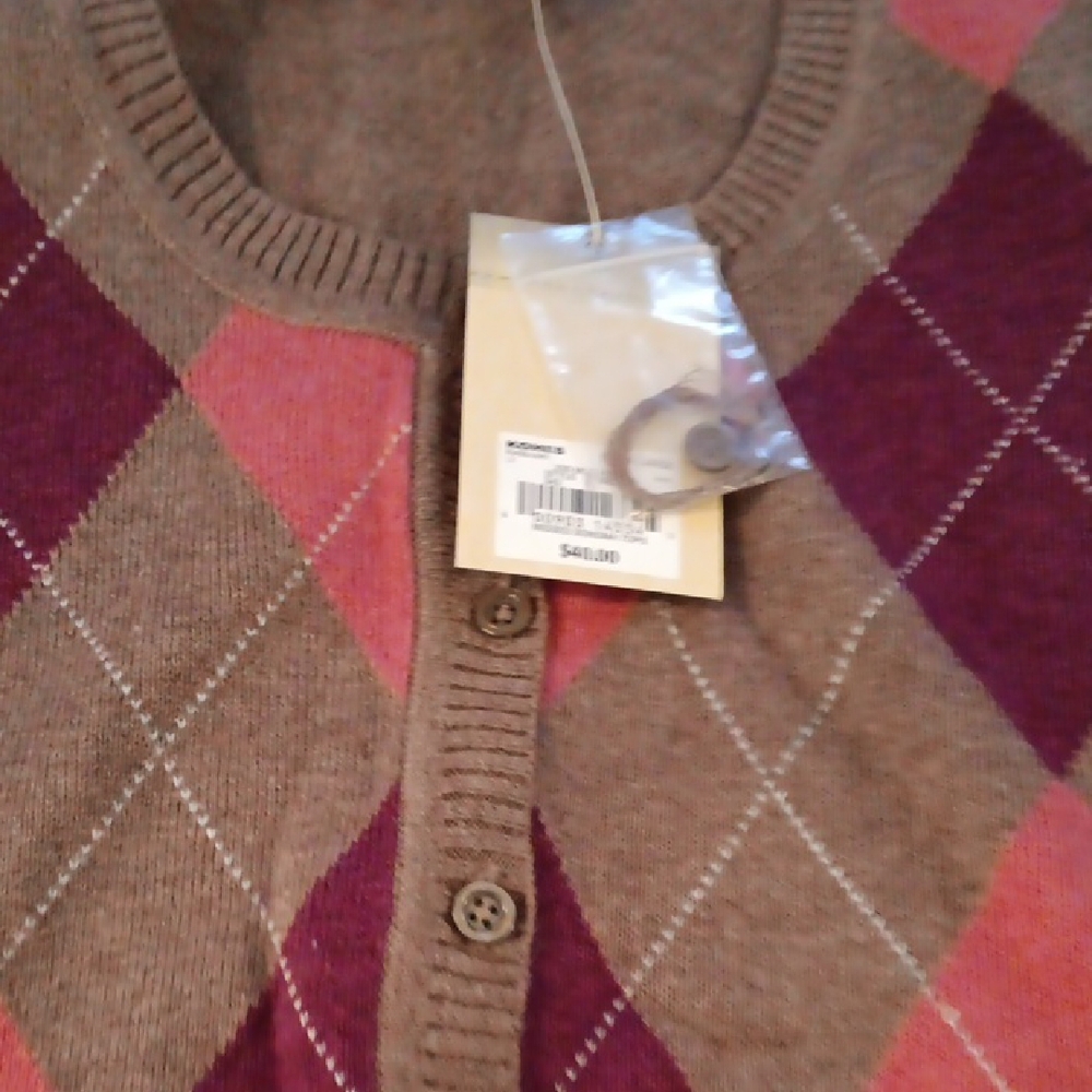 Argyle Cardigan Sweater - Brown and Pink
